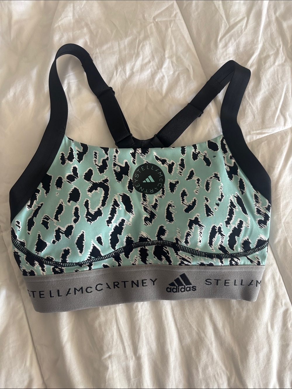 Stella McCartney Mint and Black Leopard-Print Sports Bra